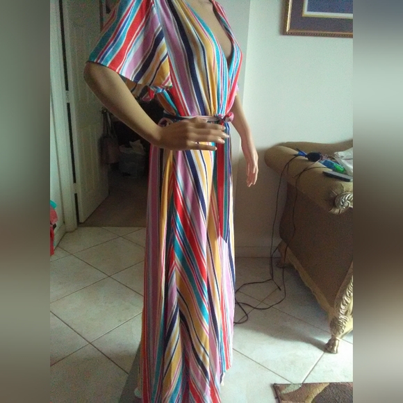 LIKE NEW LOANA MEHGAN WRAP DRESS STRIPED MULTI COLOR SZ. XL LINED GORGEOUS - Picture 11 of 11